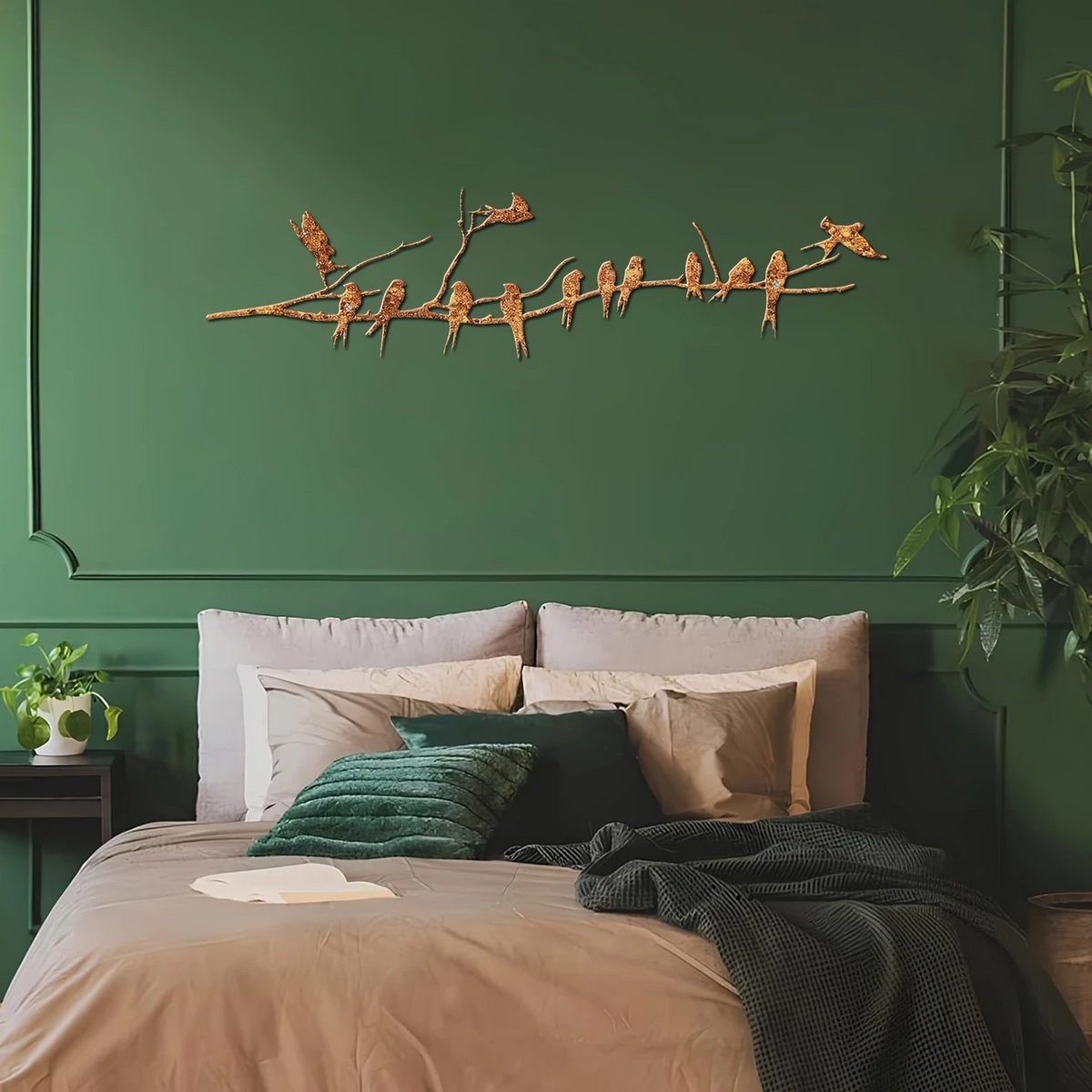 Rusty Metal Birds on a Branch Tree Silhouette 50cm x 13cm Garden Wall Art