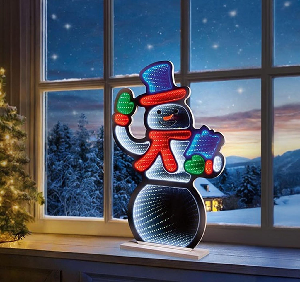 Christmas Snowman Waving Infinity LED Mirror Tunnel Light - 3D Decoration - 60cm