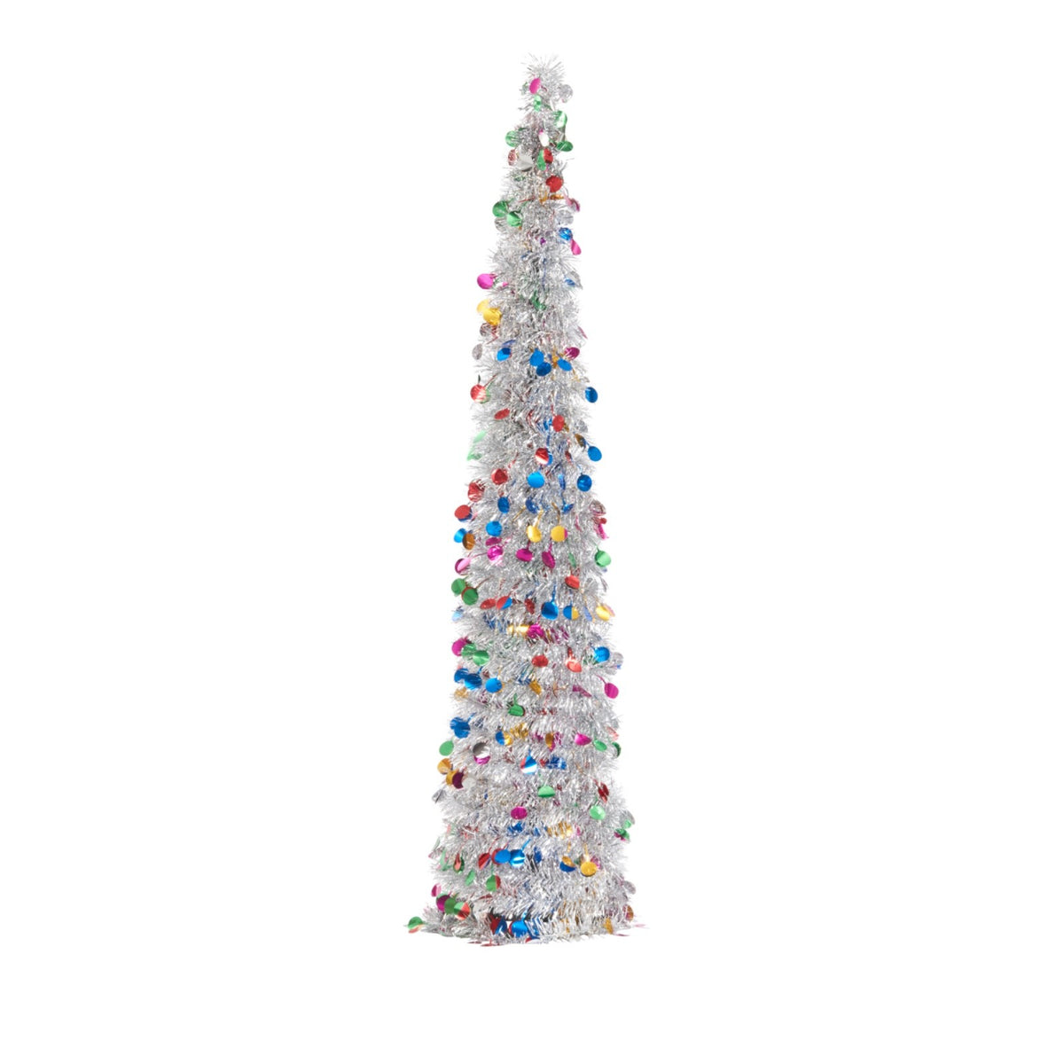 Christmas Festive 150cm Tall Bling Multicoloured Pop-Up Tinsel Cone Shaped Tree