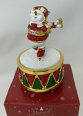 Christmas Musical Snowman Skating Ceramic Gold Plated Figurine Wind Up 12cm Tall