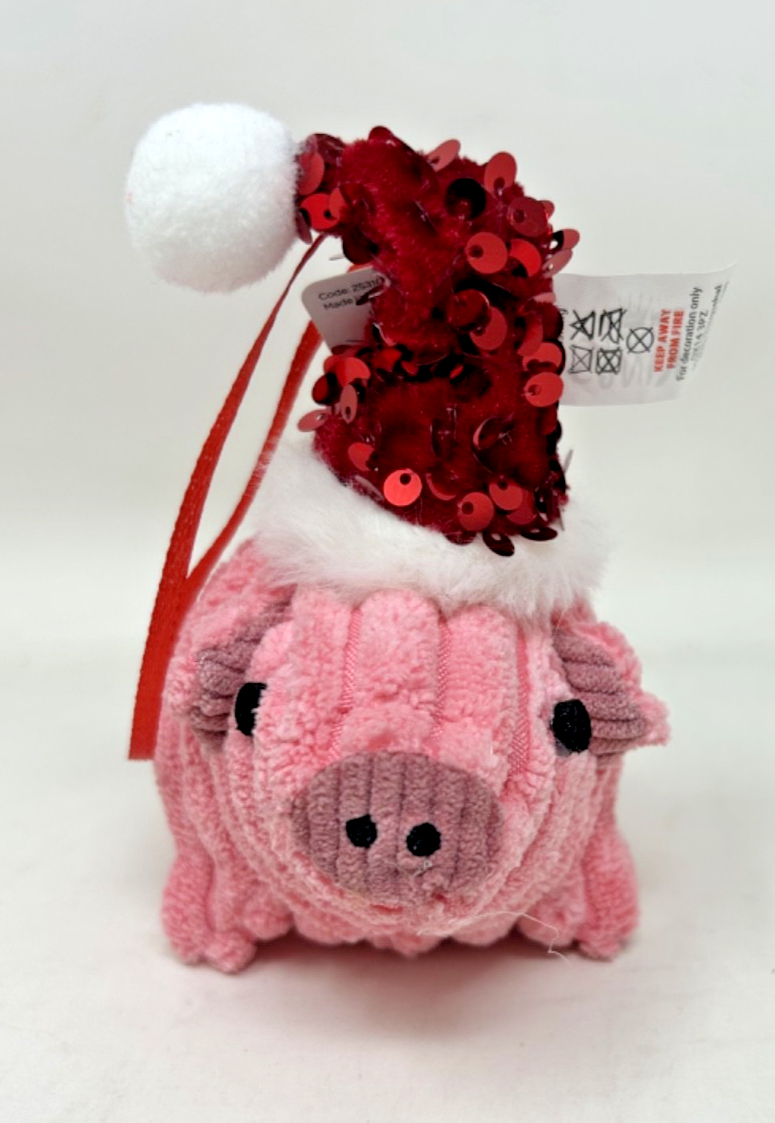 Cute Very Soft Polly Pig Plush Fabric Christmas Decoration Hanging Pendant 14cm