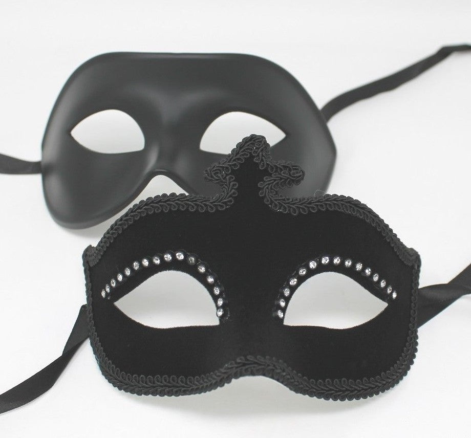 HIS N HERS PAIR COUPLES BLACK JEWELLED VENETIAN MASQUERADE PARTY EYE MASKS