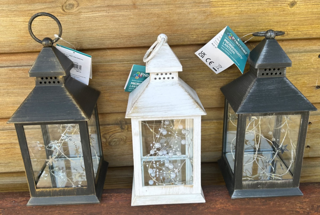 Rustic Black White or Bronze Lantern with Internal LED Light String 27cm Tall