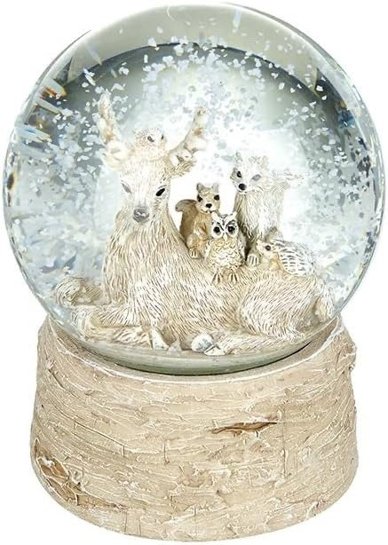 Festive Stag Woodland Animals Snow Globe Bark Effect Base 13cm Forest Friends
