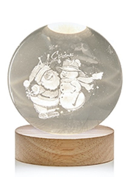 3D Etched Globe Christmas Candles & Baubles or Santa Snowman Warm White LED 10cm