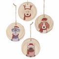 Set of 4 Wooden Christmas Dogs & Reindeer Tree Decorations with Hanger 8cm Dia