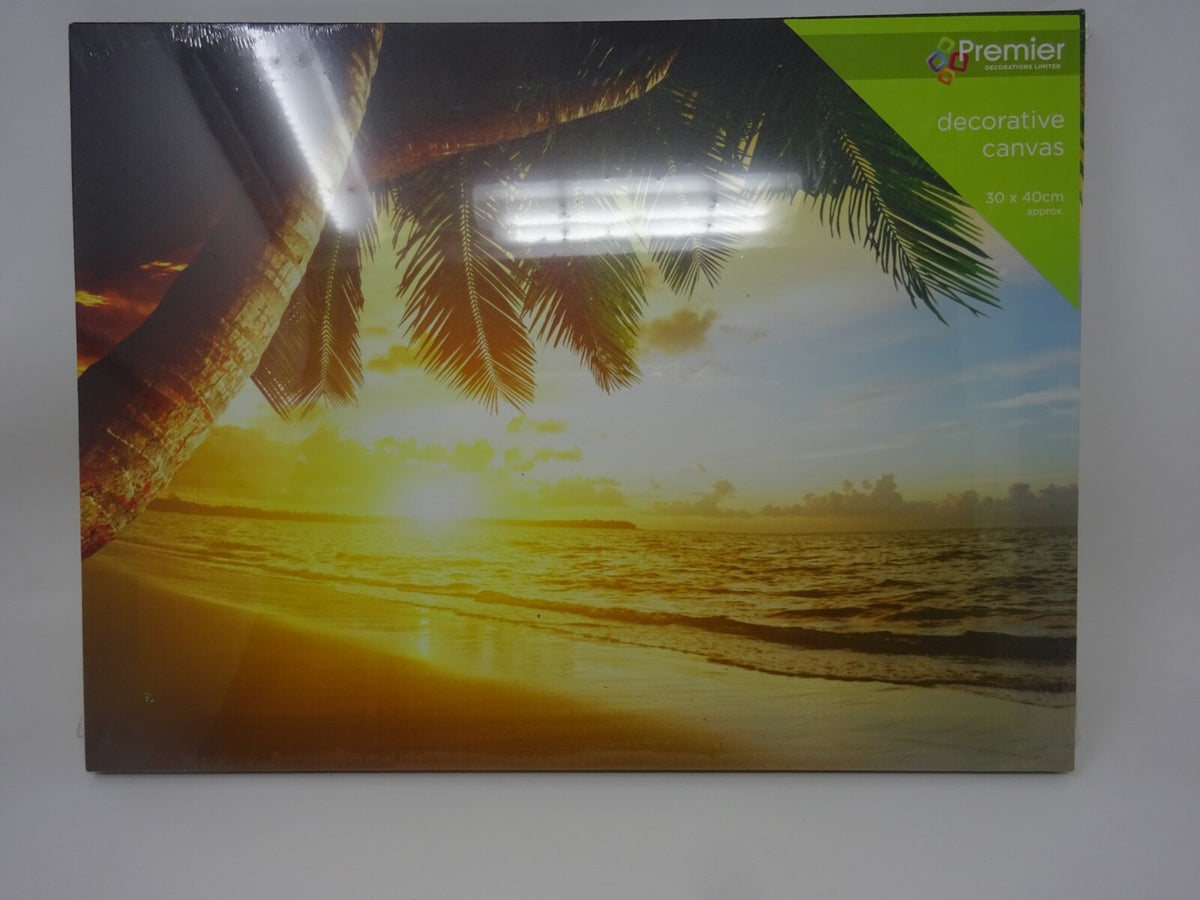 Decorative Canvas Picture Sunset Beach Seaside Palm Tree Scene 40 x 30cm