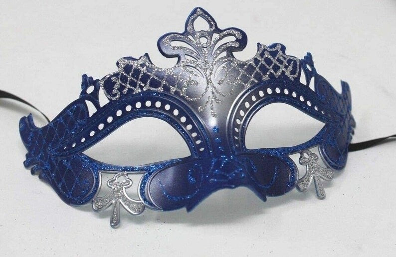 LADIES SILVER & BLUE RIALTO VENETIAN CARNIVAL MASQUERADE PARTY EYE BALL MASK