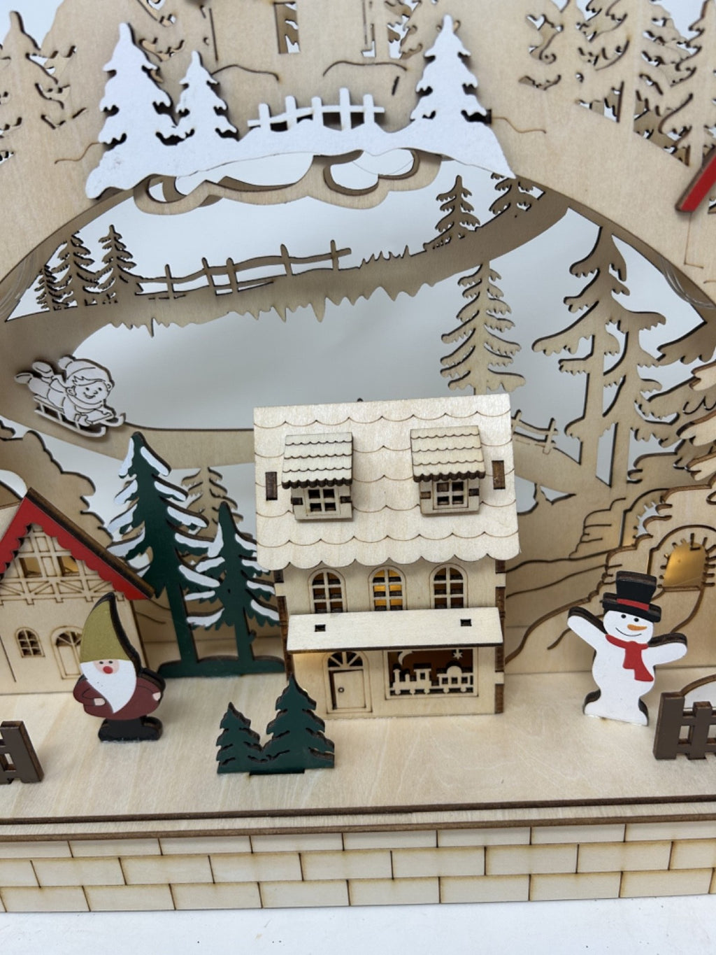 Wooden Alpine Christmas Village  LED Light Up Decoration 41cm Cut-out Design