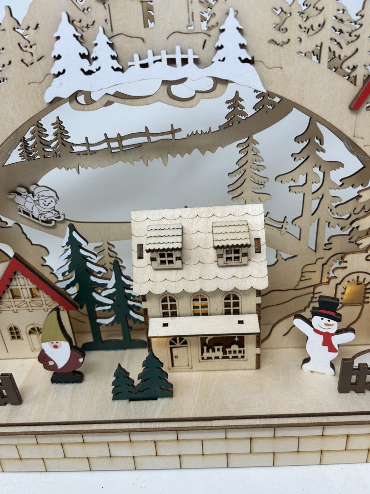 Wooden Alpine Christmas Village  LED Light Up Decoration 41cm Cut-out Design