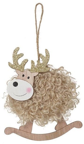 Choice of 2 Cute Christmas Tree Reindeer Decoration with Gold Glitter Antlers