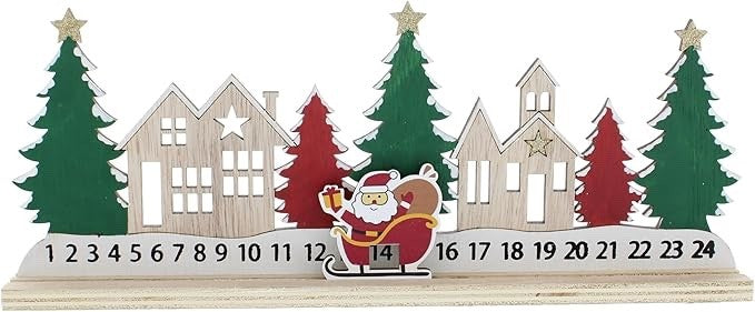 Wooden Christmas Childrens Advent Daily Countdown Calendar Santa & Sleigh 30cm