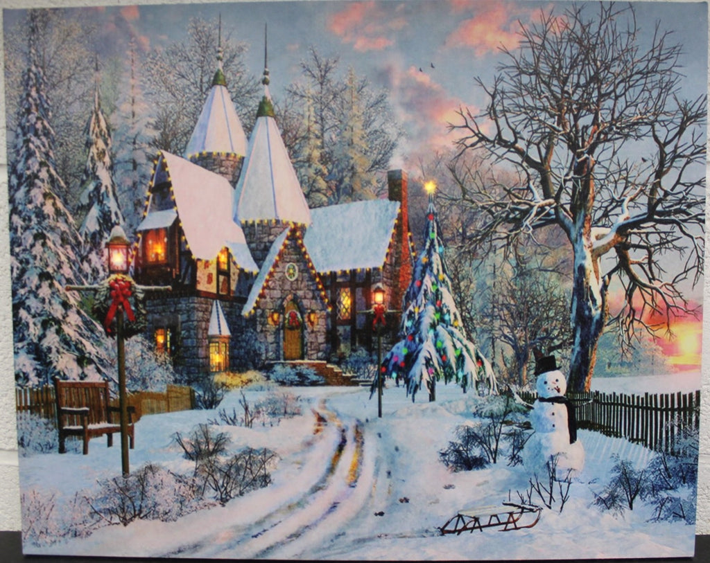 Large Size LED Wall Picture Canvas Christmas Tree Snow Snowman Lamp 50x40cm