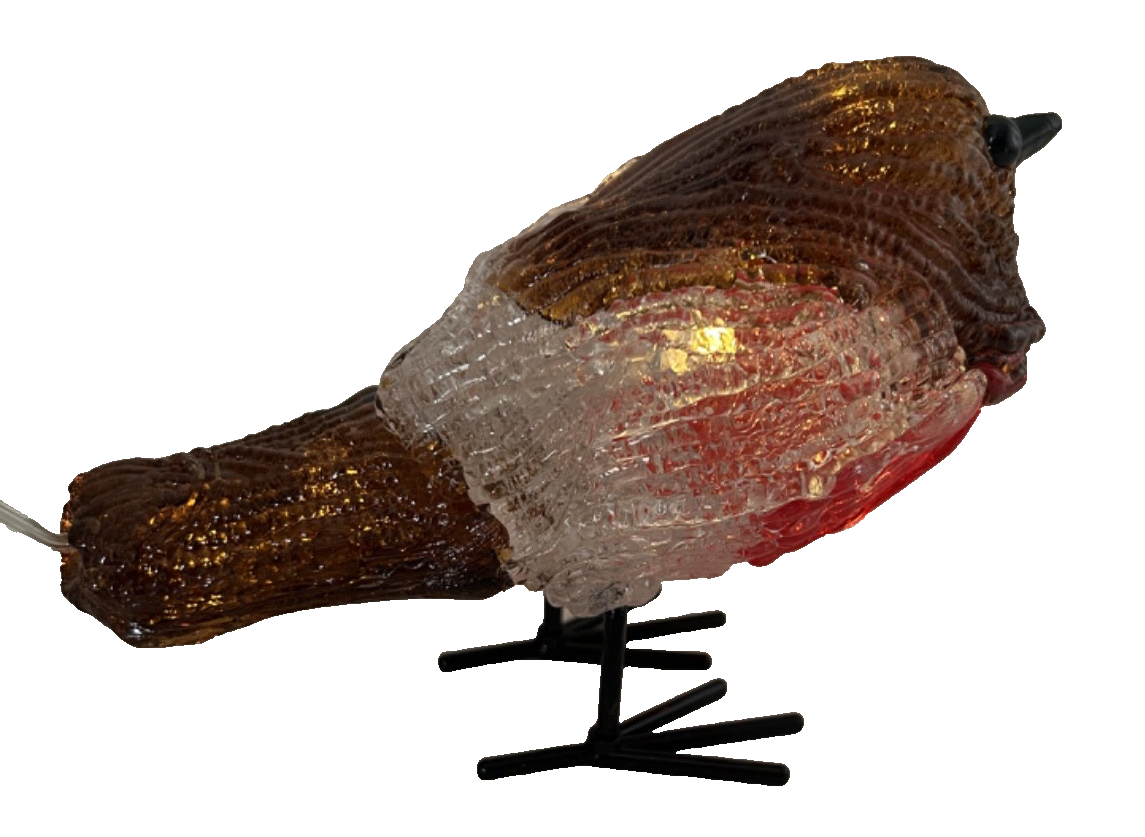 Christmas LED Light Up Acrylic Robin Decoration 16cm Long Timer Indoor Outdoor