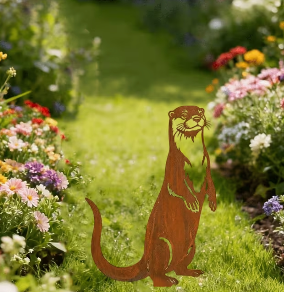 Core-Ten Rusty Otter Silhouette Garden Ornament Figurine 23cm Long 16cm Wide