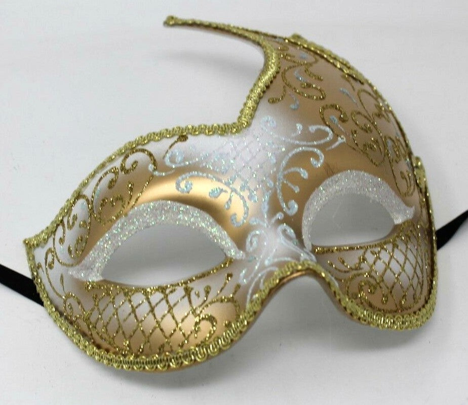 GOLD AND WINTER WHITE  VENETIAN MASQUERADE BALL CARNIVAL PROM PARTY EYE MASK