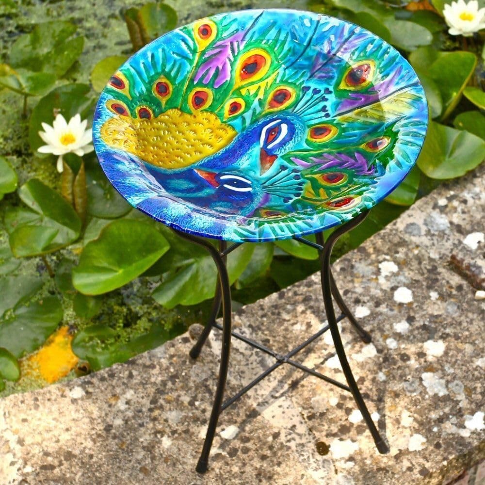 Smart Garden Peacock Glass Bird Bath Table 50cm x 35cm UV Weather Resistant