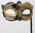 Gold and Black Musical Masquerade Mask for Masked Ball on Stick with Musical Script Notes