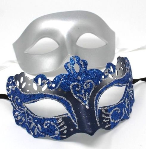 Blue and Silver His and Hers Couple Masquerade Masks