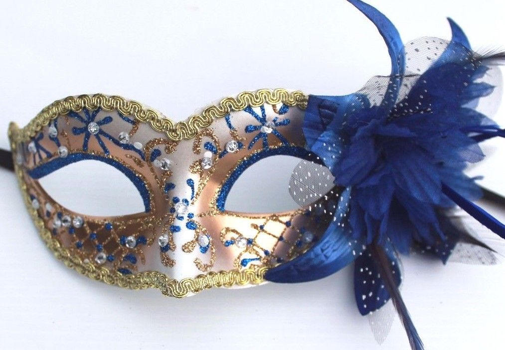 Pretty Blue and Gold Mask with Flower Detail