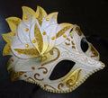 Ladies White and Gold Sparkling Masquerade Mask with Diamonte Detail