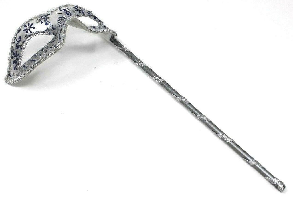 Blue and Silver Jewelled Party Masquerade Wedding Bridal ball Eye Mask on Stick