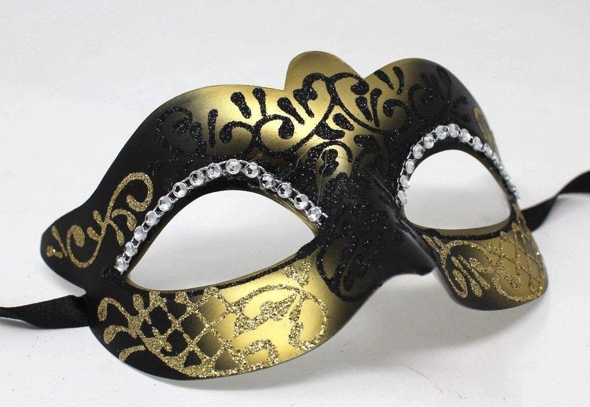 Ladies Black and Gold Jewelled Masquerade Ball Party Eye Mask