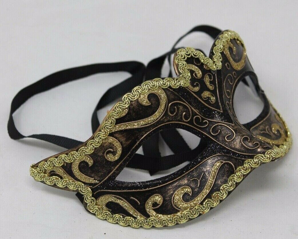 Mens or Ladies Black and Gold Masquerade Mask for Masked Ball Halloween