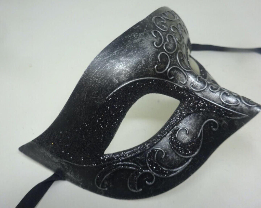 Mens or Ladies Silver and Black Flick Masquerade Mask