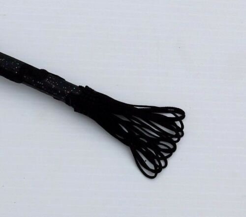 Stunning Black Masquerade Mask with Long Feathers Hand Held on a Stick