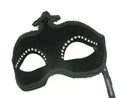 Velour Diamonte Black Masquerade Hand Held Mask on a Stick
