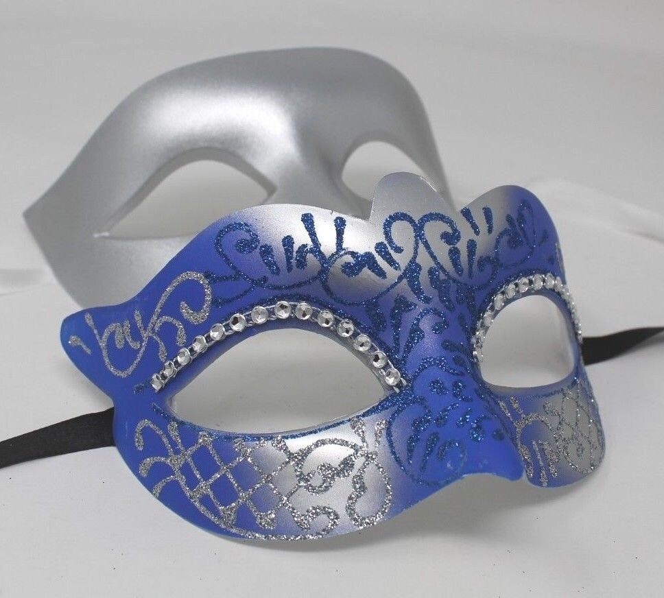 Blue and Silver His and Hers Couple Masquerade Masks