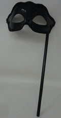 Stunning High Gloss Black Masquerade Mask on a Black Stick