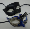 Musical Script Black Silver and Blue His and Hers Couples Pair of Masquerade Party Ball Carnival Masks