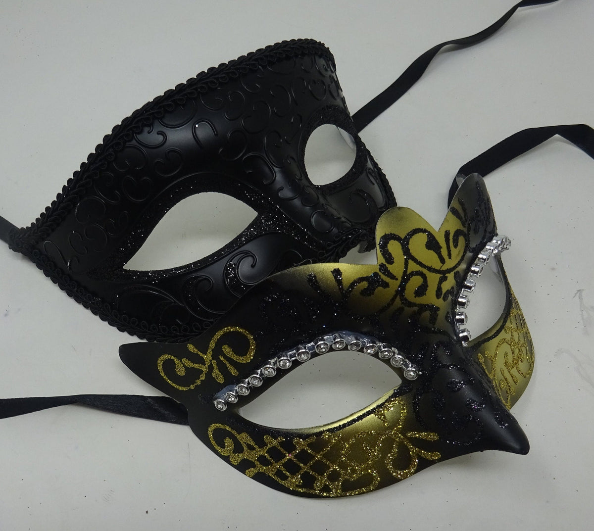 His and Hers Black and Gold Pair of Male and Female Couples Masquerade Masks