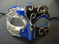 Blue Silver and Black Musical Venetian Masquerade Mask for Masked Ball with Musical Notes Script