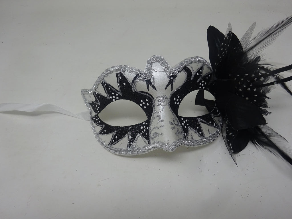 White & Black Swan Lake Masquerade Ball Party Prom Eye Mask with Flower