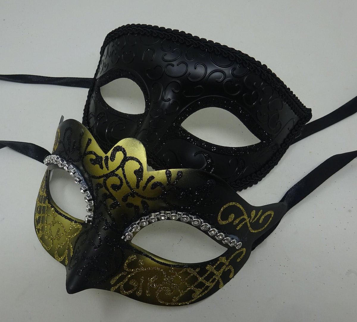 His and Hers Black and Gold Pair of Male and Female Couples Masquerade Masks