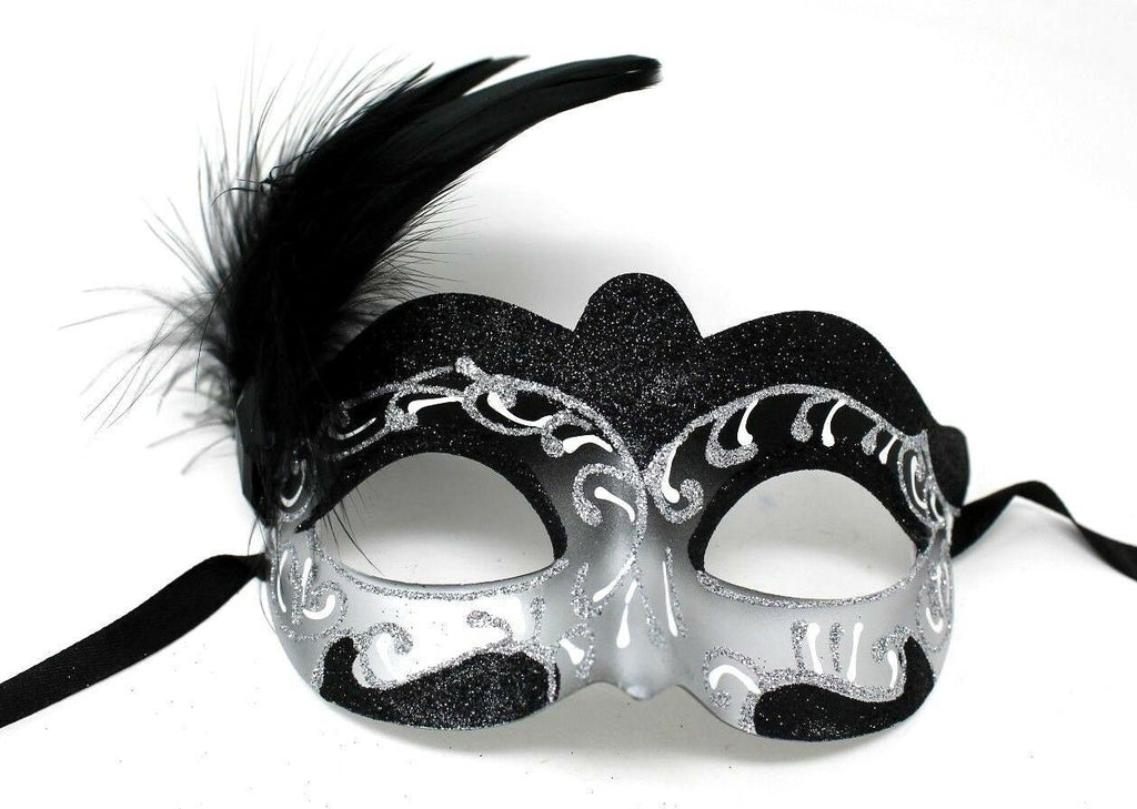 Stunning Black and Silver Feather Masquerade Mask
