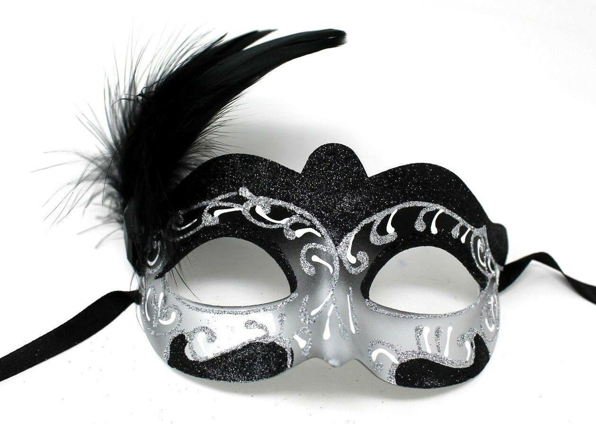 Stunning Black and Silver Feather Masquerade Mask