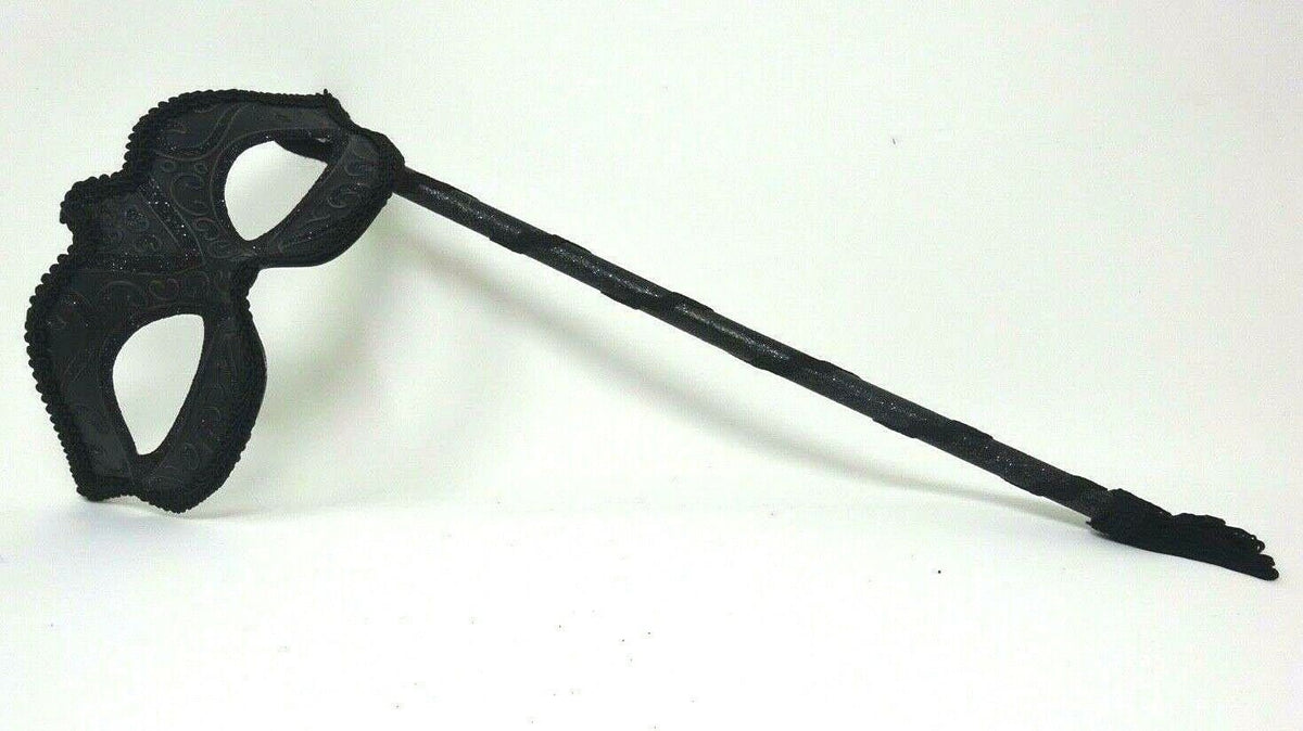 Stunning Black Masquerade Mask on a Black Stick