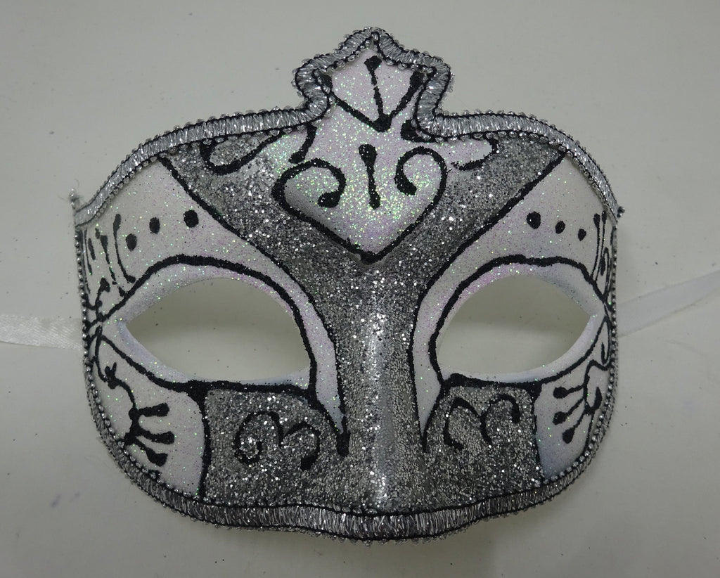 Black Frosted White and Silver Glitter Masquerade Party Ball Mask
