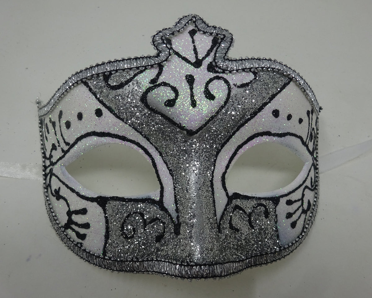 Black Frosted White and Silver Glitter Masquerade Party Ball Mask