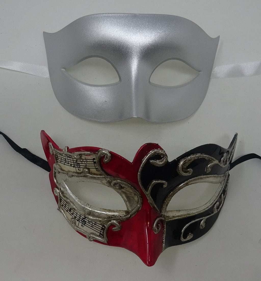Musical Script Red Silver and Black His and Hers Couples Pair of Masquerade Masks