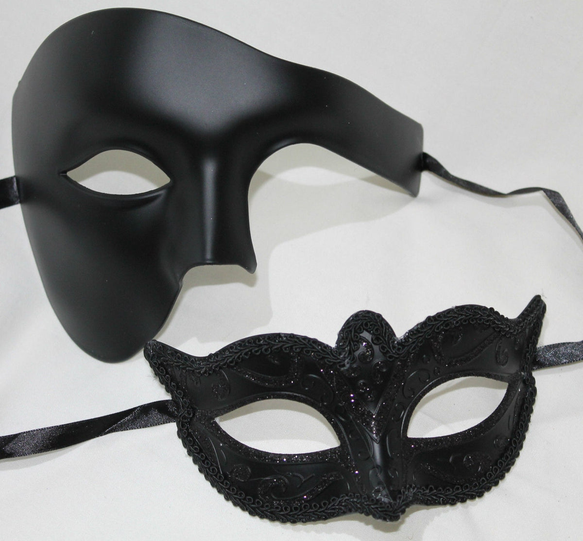 His and Hers Black Phantom Pair of Male and Female Couples Masquerade Masks
