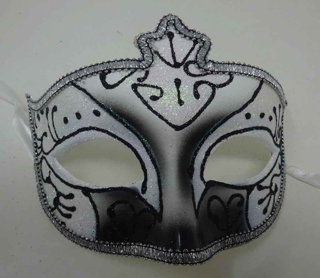 Black Sparkling Frosted White and Silver Masquerade Party Ball Mask