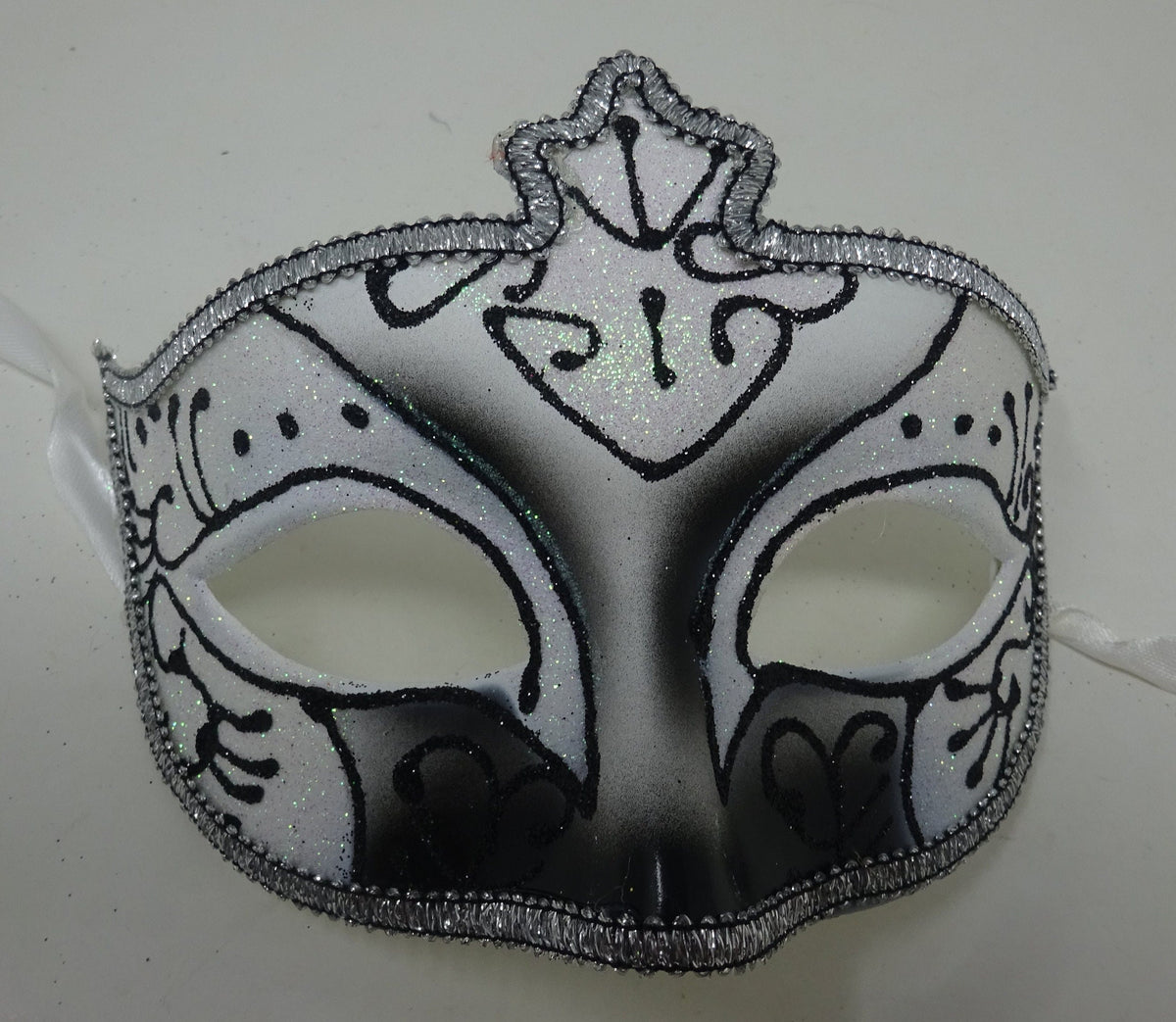 Black Sparkling Frosted White and Silver Masquerade Party Ball Mask