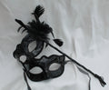 Black His and Hers Couples Masquerade Masks on a Black Stick