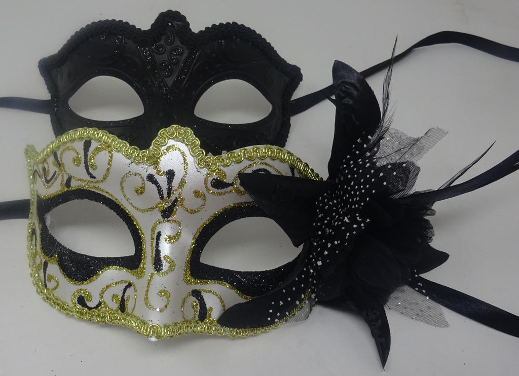 Black and Gold Swirl Pair of Couples His and Hers Masquerade Masks