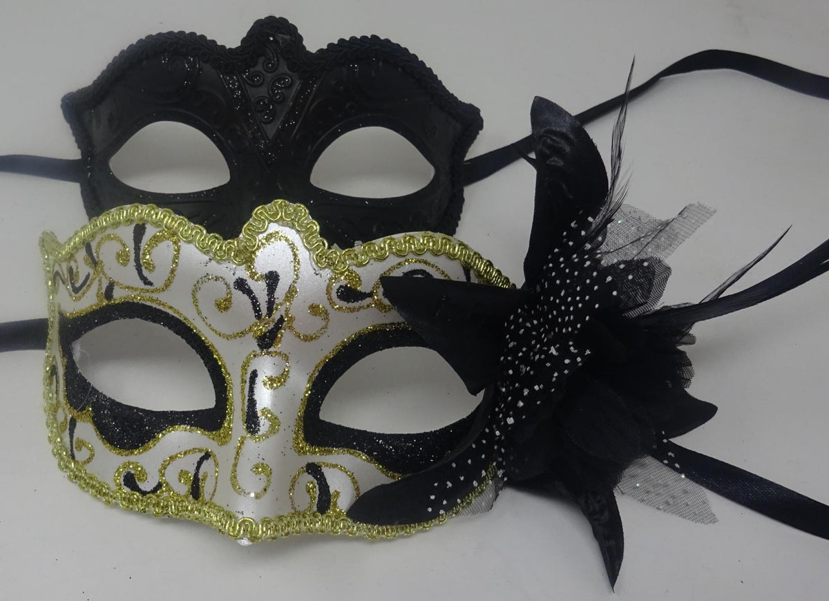 Black and Gold Swirl Pair of Couples His and Hers Masquerade Masks